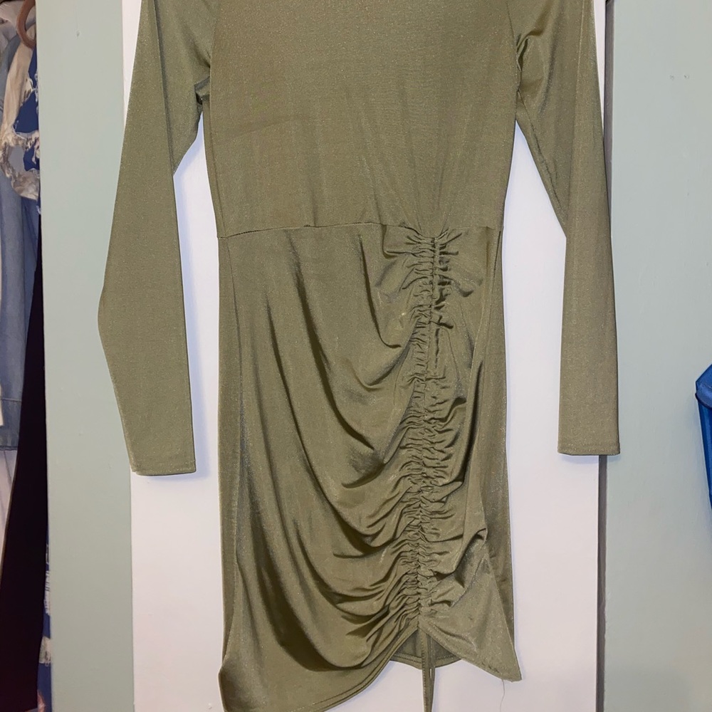 Femme luxe sage green ruched long sleeve dress